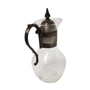 Vintage Corning Glass Carafe Elegant Silver Plated Handle Lid